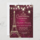 Gold Glitter Eiffel Tower, Tiara Red Quinceañera Kaart (Voorkant)