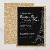 Gold Glitter Eiffel Tower Wedding Invitations Kaart (Voorkant / Achterkant)