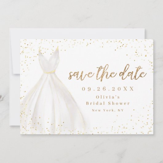 Gold Glitter Elegant Dress slaat de datum op Save The Date (Voorkant)