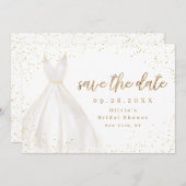 Gold Glitter Elegant Dress slaat de datum op Save The Date (Voorkant / Achterkant)