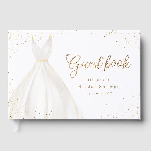 Gold Glitter Elegant Dress Vrijgezellenfeest Gastenboek (Voorkant)