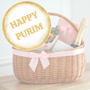Gold Glitter Elegant Happy Purim Ronde Sticker