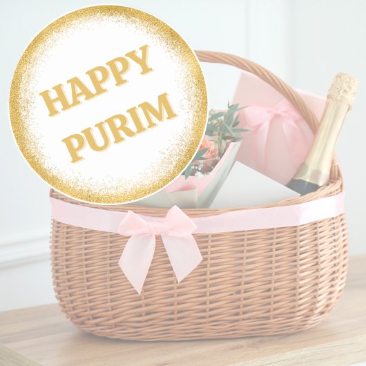 Gold Glitter Elegant Happy Purim Ronde Sticker