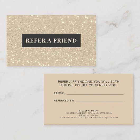 Gold Glitter Elegant Luxury Modern Aanbevelingskaartje (Voorkant / Achterkant)