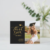 Gold Glitter Elegant Script Afstuderen Bedankt Briefkaart (Staand voorkant)