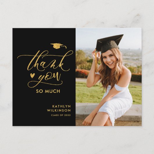 Gold Glitter Elegant Script Afstuderen Bedankt Briefkaart (Voorkant)