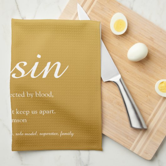 Gold Glitter Elegant Script Cousin-definitie  Theedoek (Quarter Fold)