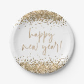 Gold Glitter Elegant Script Happy Nieuwjaar wit Papieren Bordje (Voorkant)