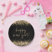 Gold Glitter Elegant Script Happy Nieuwjaar zwart Papieren Bordje (Feest)