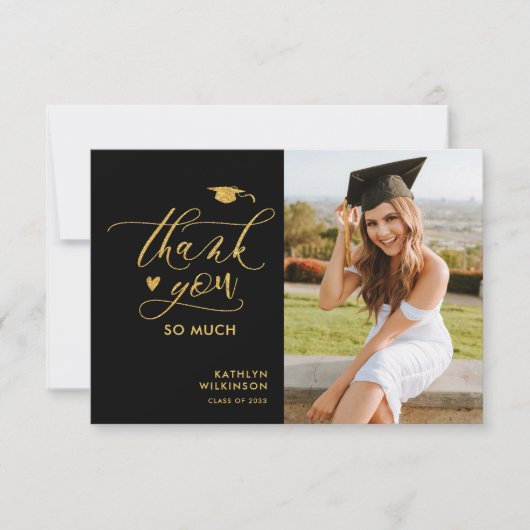 Gold Glitter Elegant Script Photo Afstuderen Bedankkaart (Voorkant)