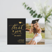 Gold Glitter Elegant Script Photo Afstuderen Bedankkaart (Staand voorkant)