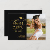 Gold Glitter Elegant Script Photo Afstuderen Bedankkaart (Voorkant / Achterkant)