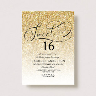 Gold Glitter Elegant Script Sweet 16 verjaardag Kaart
