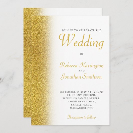 Gold Glitter Elegant Script Weddenschap Kaart (Voorkant / Achterkant)