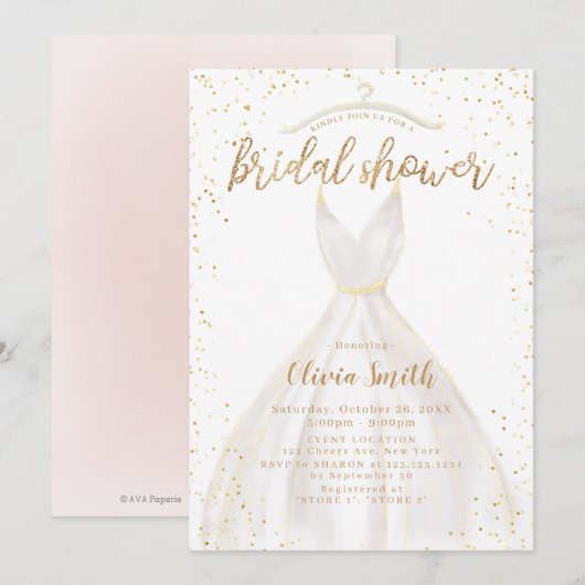 Gold Glitter Elegant Wedding Dress Vrijgezellenfee Kaart (Voorkant / Achterkant)