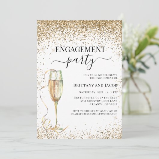 Gold Glitter Elegant Wedding Engagement Party Kaart (Staand voorkant)