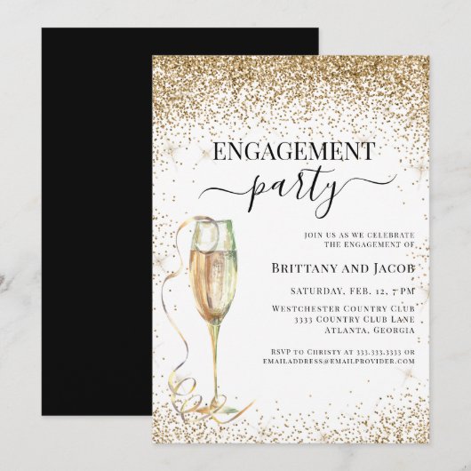 Gold Glitter Elegant Wedding Engagement Party Kaart (Voorkant / Achterkant)