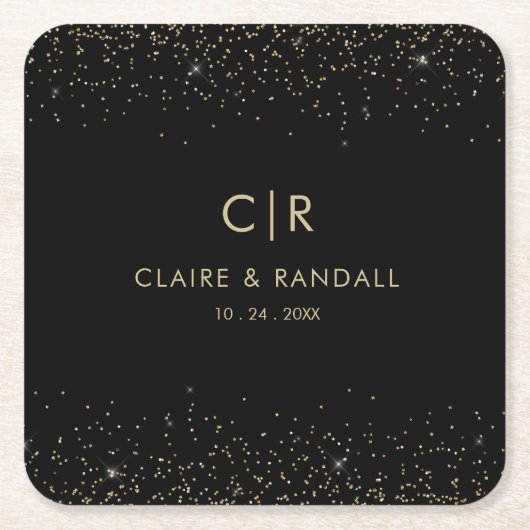 Gold Glitter Elegant Wedding Kartonnen Onderzetters (Voorkant)