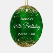 Gold Glitter Emerald Green Folie 40e verjaardag Keramisch Ornament (Rechts)