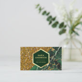Gold Glitter Emerald Green Marble Make-up Artist Visitekaartje (Staand voorkant)