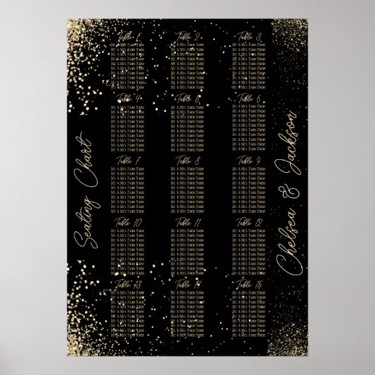 Gold Glitter en Black - 15-zitplaatskaart Poster (Voorkant)