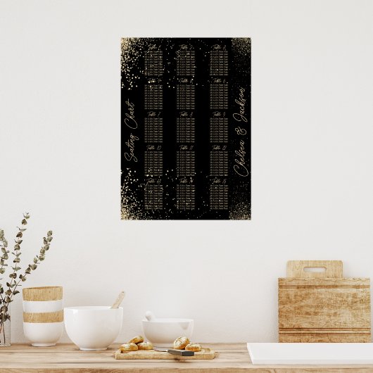 Gold Glitter en Black - 15-zitplaatskaart Poster (Keuken)
