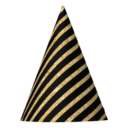Gold Glitter en Black Diagonal Stripes Pattern Feesthoedjes (Voorkant)