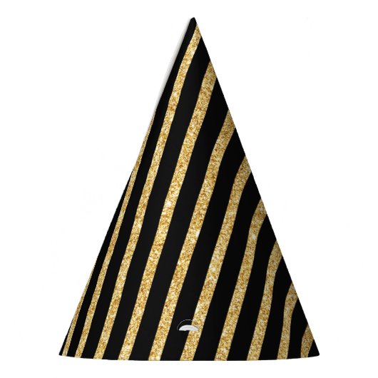 Gold Glitter en Black Diagonal Stripes Pattern Feesthoedjes (Links)
