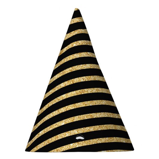 Gold Glitter en Black Diagonal Stripes Pattern Feesthoedjes (Rechts)