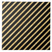 Gold Glitter en Black Diagonal Stripes Pattern Tegeltje (Voorkant)