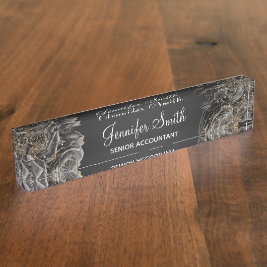 Gold Glitter en Black Glam Rozen Naambordje (Zijkant)