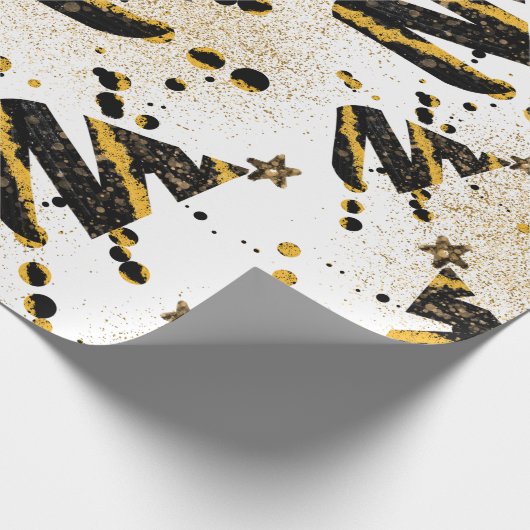 Gold Glitter en Black kerstboompatroon Cadeaupapier (Hoek)