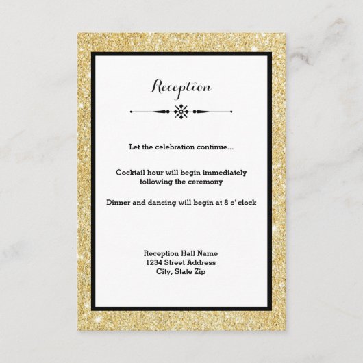 Gold Glitter en Black Lijst-Reception Uitnodiging Informatiekaartje (Voorkant)