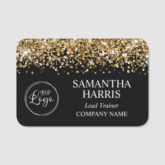 Gold Glitter en Black Logo Company Naamplaatje (Voorkant)