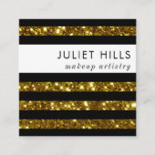 Gold Glitter en Black Stripe Square Visitekaartje (Voorkant)