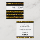 Gold Glitter en Black Stripe Square Visitekaartje (Voorkant / Achterkant)