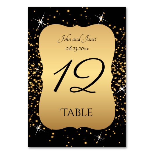 Gold Glitter en Black Table Numbers Kaart (Achterkant)