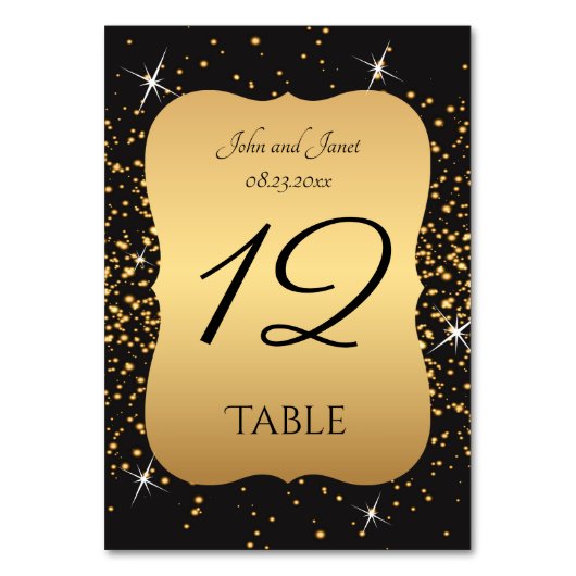 Gold Glitter en Black Table Numbers Kaart (Voorkant)