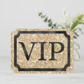 Gold Glitter en Black VIP Event Ticket Kaart (Staand voorkant)