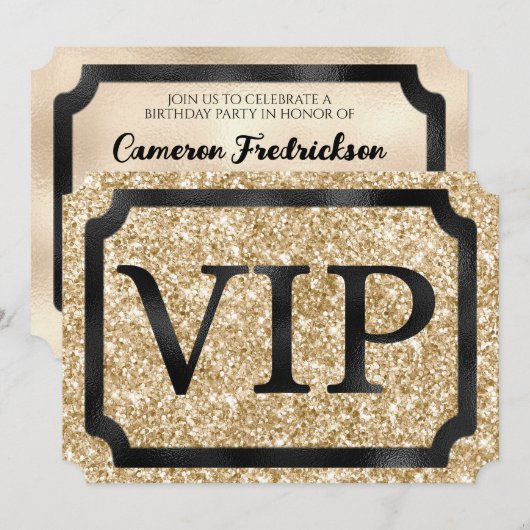 Gold Glitter en Black VIP Event Ticket Kaart (Voorkant / Achterkant)