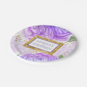 Gold Glitter en  Blauw en Paarse Bloemen Papieren Bordje (Gekanteld)