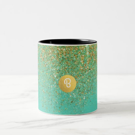 Gold Glitter en Blauwgroen Aqua Glam - aangepast m Tweekleurige Koffiemok (Center)