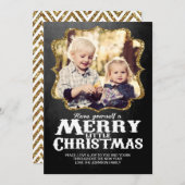 Gold Glitter en Chalkboard kerstfotokaart Feestdagenkaart (Voorkant / Achterkant)