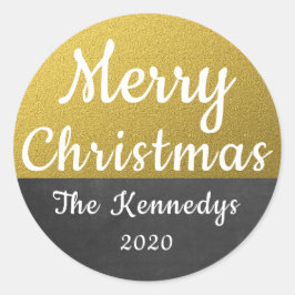 Gold Glitter en Chalkboard, prettig kerstfeest Ronde Sticker