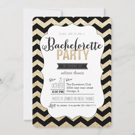 Gold Glitter en Chevron Bachelorette Uitnodiging (Voorkant)