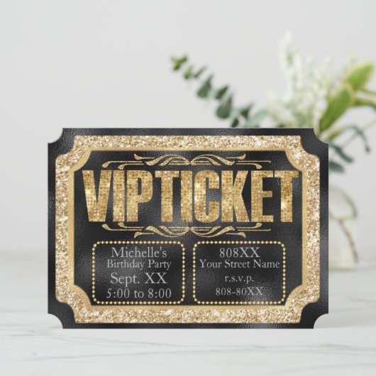 Gold Glitter en diamanten op Black Golden Ticket Kaart (Staand voorkant)