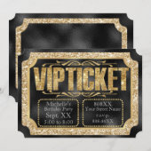 Gold Glitter en diamanten op Black Golden Ticket Kaart (Voorkant / Achterkant)