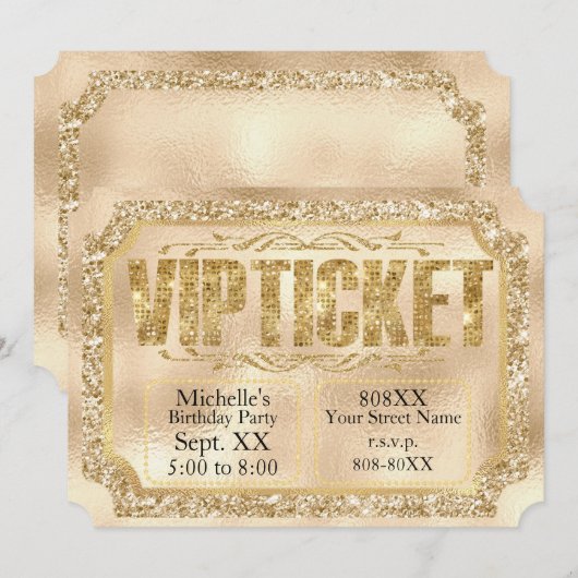 Gold Glitter en Diamonds Ticket Invitation Kaart (Voorkant / Achterkant)