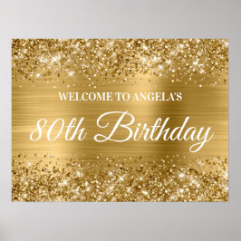 Gold Glitter en Folie 80th Birthday Welkom Poster