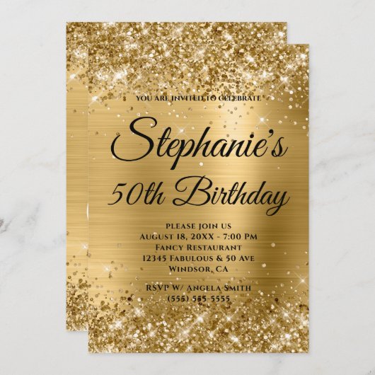 Gold Glitter en Folie Fancy Monogram Kaart (Voorkant / Achterkant)